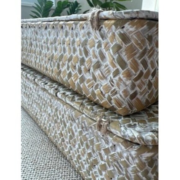 New Set of 2 Flat Woven Wicker Storage Bins with Lid Natural Seagrass Basket - Picture 4 of 4